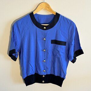 Purple-y Blue Blouse with Gold Buttons